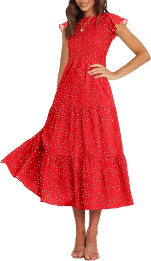 BTFBM Women Casual Short Sleeve Crew Neck Summer Dress Bohemian Floral Printed Flowy Maxi Dresses Tiered Cocktail Dress