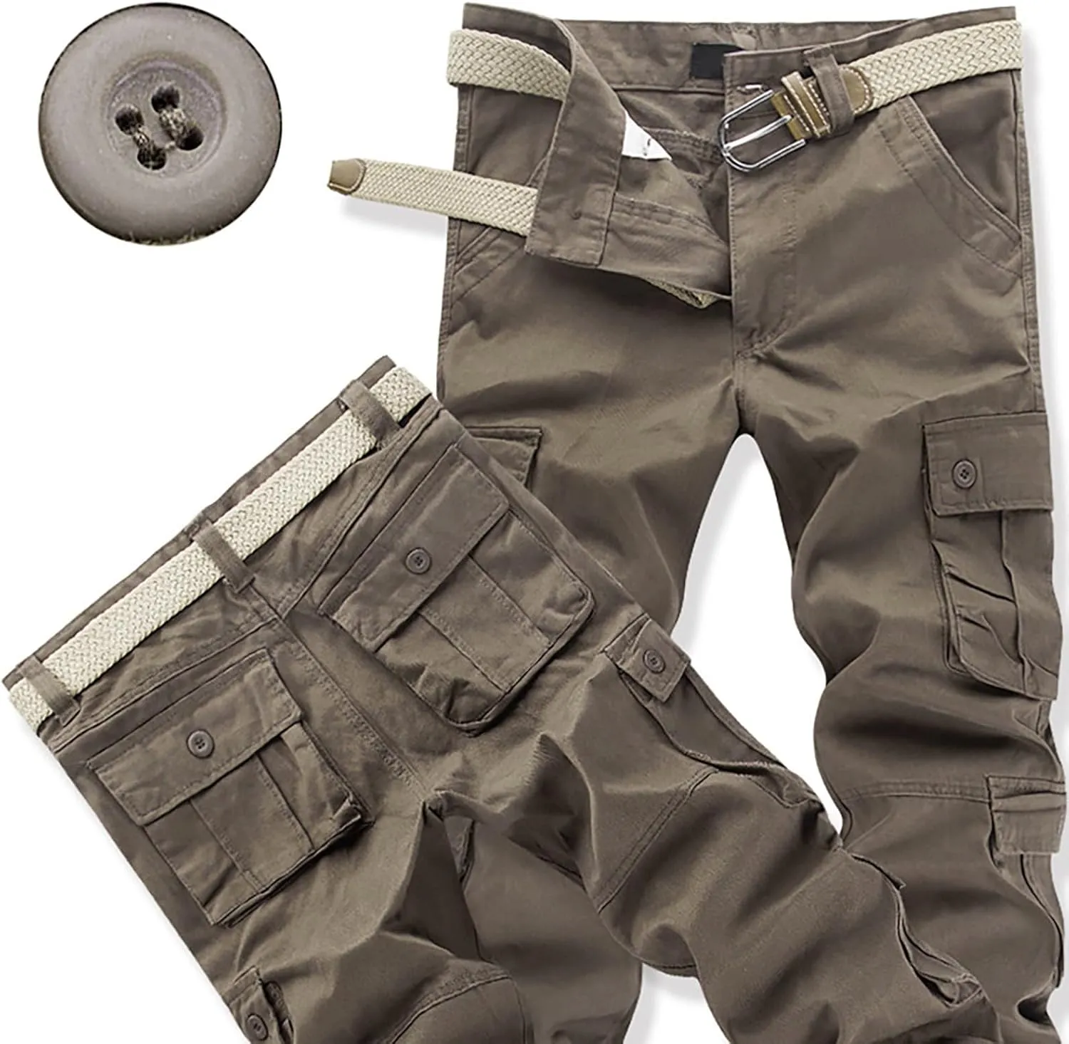 Cargo Pants for Men Camo Stretch Button Waist Tactical Pants Relaxed Fit Fleece Lined Tapered Sweatpants with Pockets