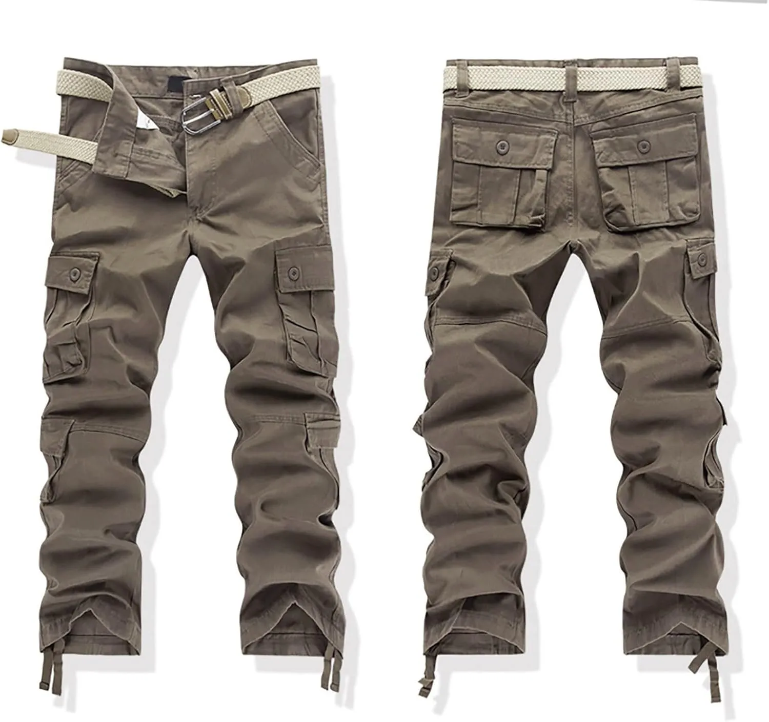 Cargo Pants for Men Camo Stretch Button Waist Tactical Pants Relaxed Fit Fleece Lined Tapered Sweatpants with Pockets