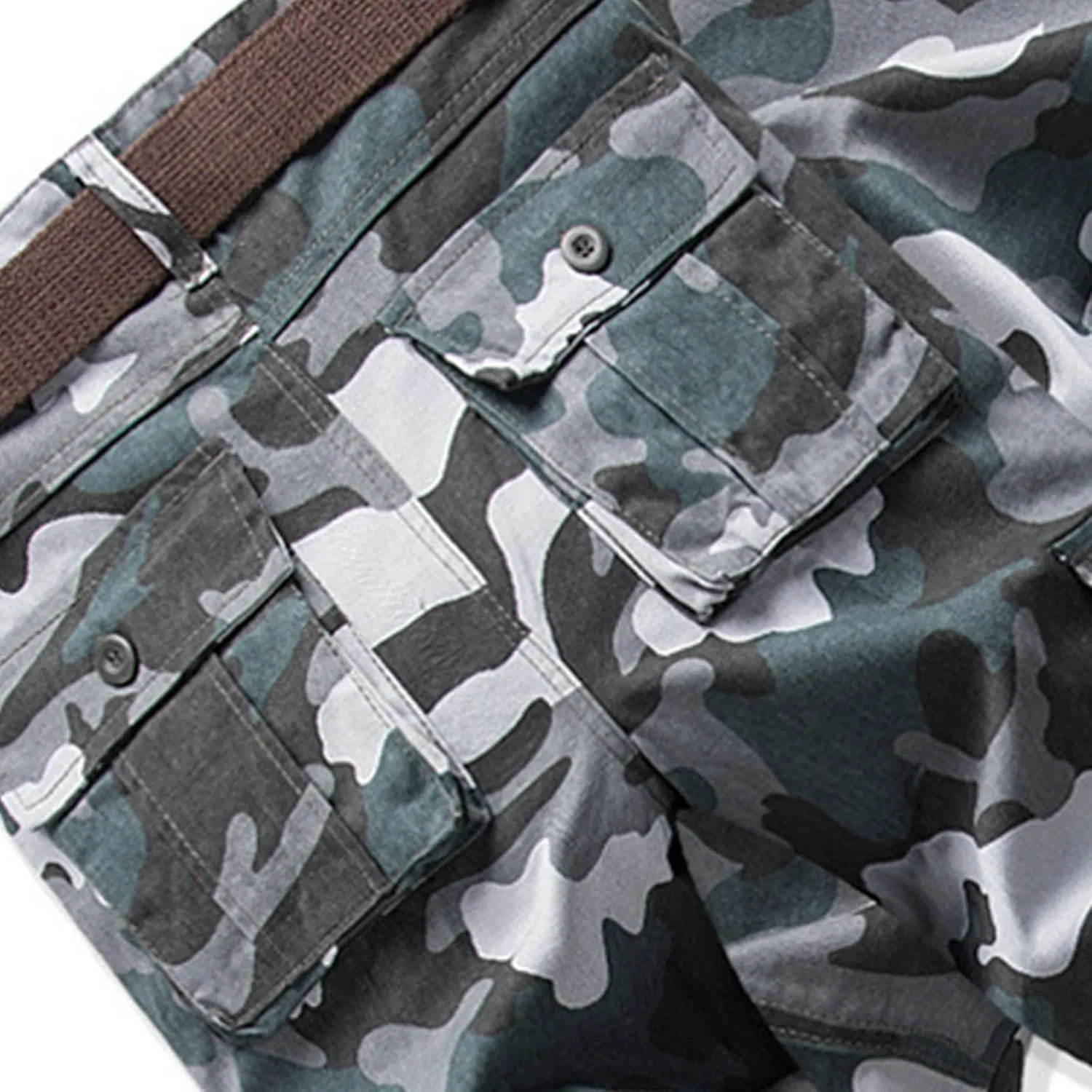 Cargo Pants for Men Camo Stretch Button Waist Tactical Pants Relaxed Fit Fleece Lined Tapered Sweatpants with Pockets