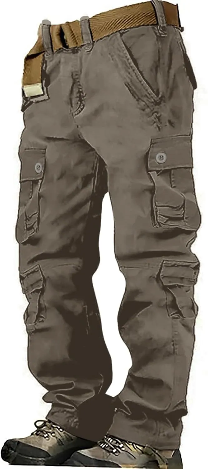 Cargo Pants for Men Camo Stretch Button Waist Tactical Pants Relaxed Fit Fleece Lined Tapered Sweatpants with Pockets