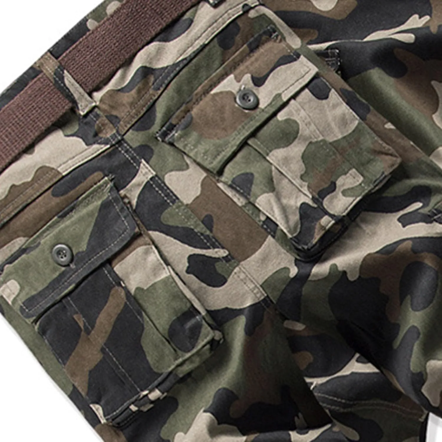 Cargo Pants for Men Camo Stretch Button Waist Tactical Pants Relaxed Fit Fleece Lined Tapered Sweatpants with Pockets
