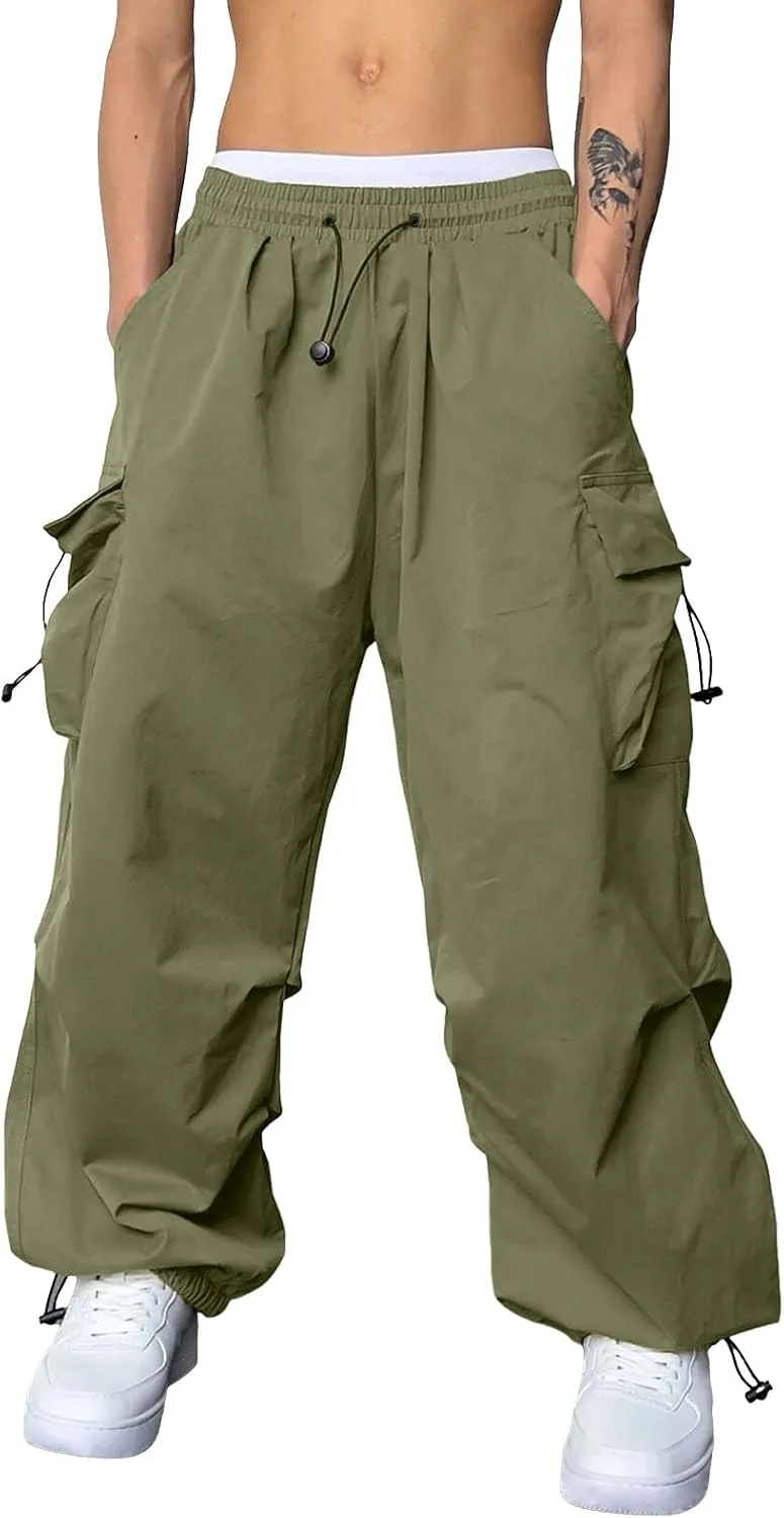Cargo Pants for Men, Loose Fit Baggy Sweatpants, Casual Solid Color Pants with Pockets, Outdoor Drawstring Trousers