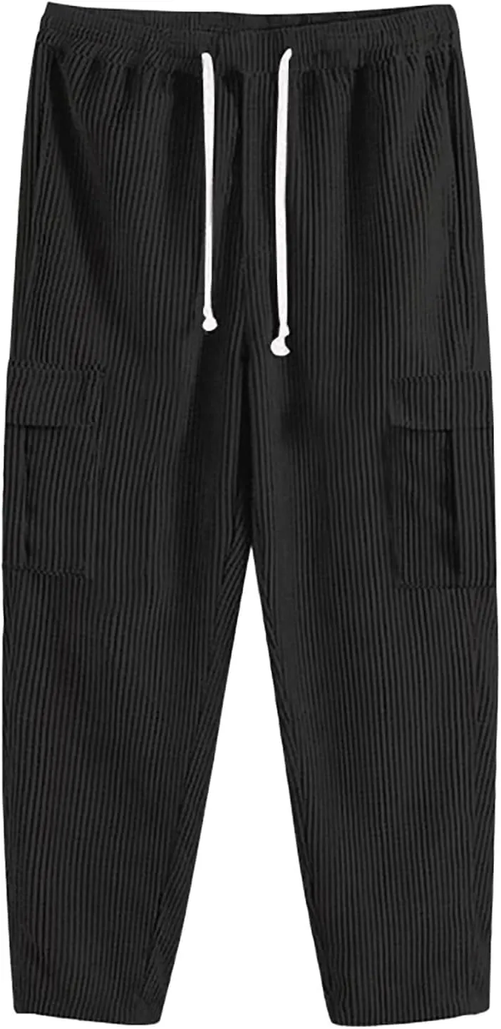 Cargo Pants for Men,Mens Joggers Pants Cotton Drawstring Chino Cargo Pants Hiking Casual Jogging Sweatpants