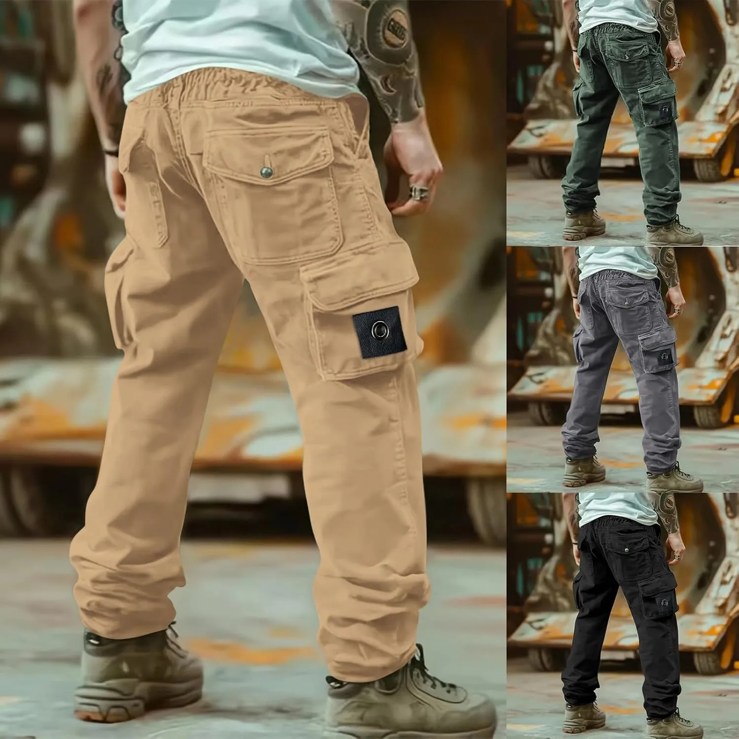 Cargo Work Pants Men Outdoor Hiking Travel Regular Fit Fall Pants Casual Straight Legs Trousers with Multi Pockets