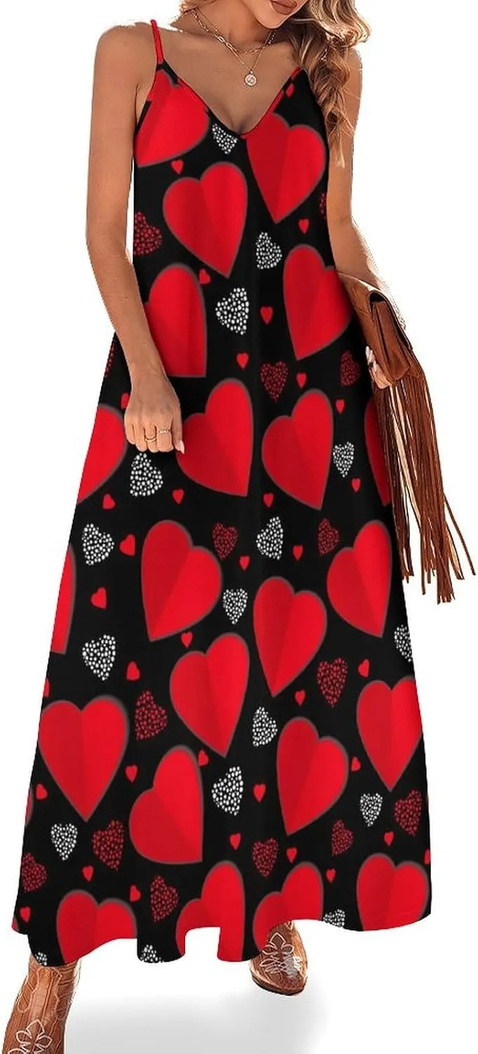 Casual Loose Sleeveless Dress for Women, Sexy V Neck Flowy Maxi Dress, Beach Vacation Spaghetti Strap Sundress