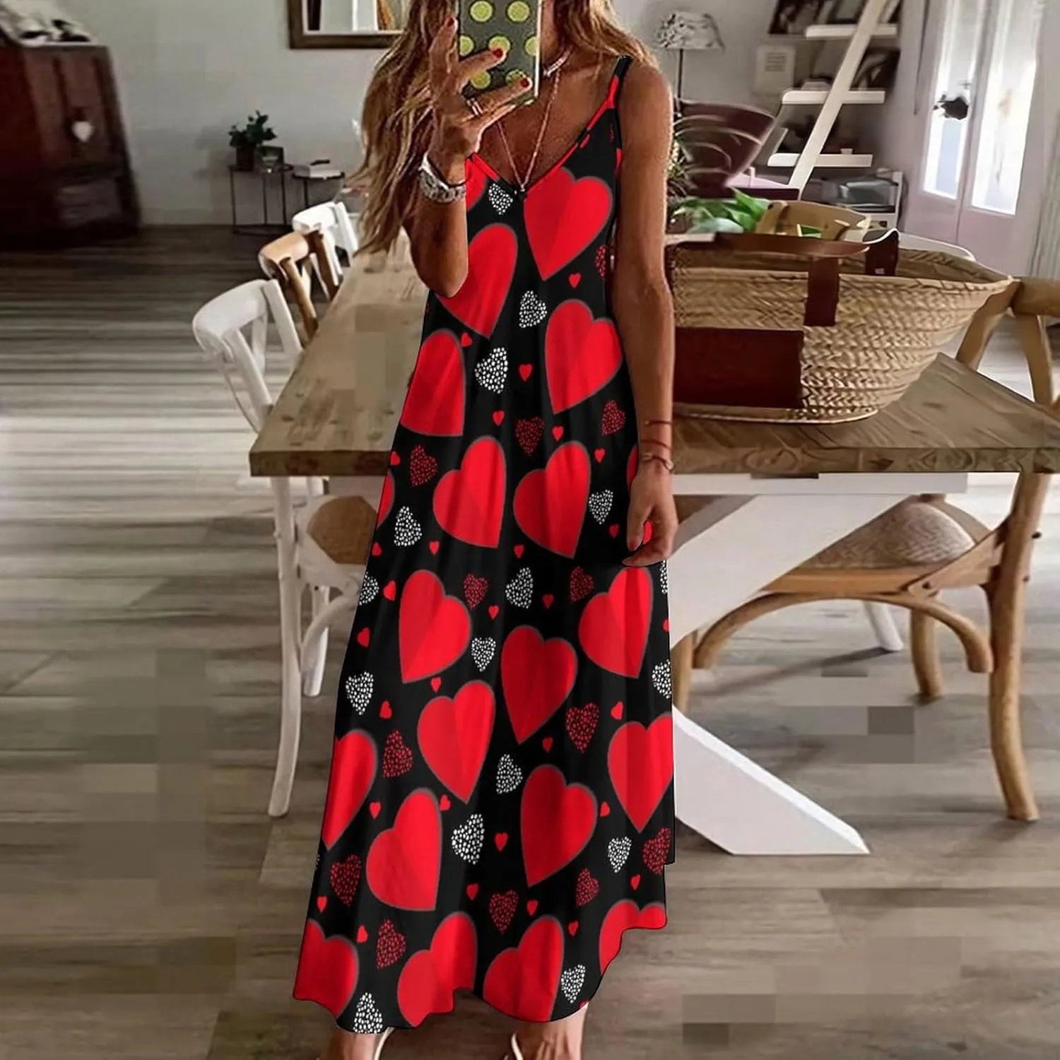 Casual Loose Sleeveless Dress for Women, Sexy V Neck Flowy Maxi Dress, Beach Vacation Spaghetti Strap Sundress