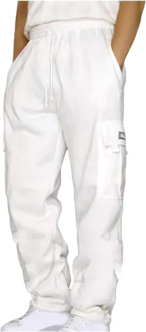 Cathalem Men's Fleece Cargo Sweatpants Open Bottom Drawstring Baggy Joggers Loose Fit Tech Athletic Workout Gym Pants