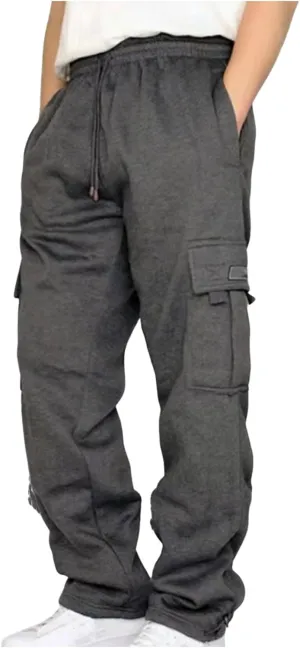 Cathalem Men's Fleece Cargo Sweatpants Open Bottom Drawstring Baggy Joggers Loose Fit Tech Athletic Workout Gym Pants