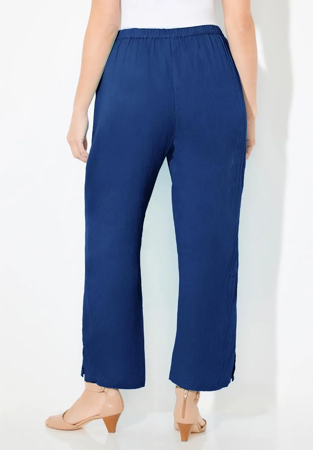 Catherines Women's Plus Size Anywear Pucker Cotton Wide Leg Pant