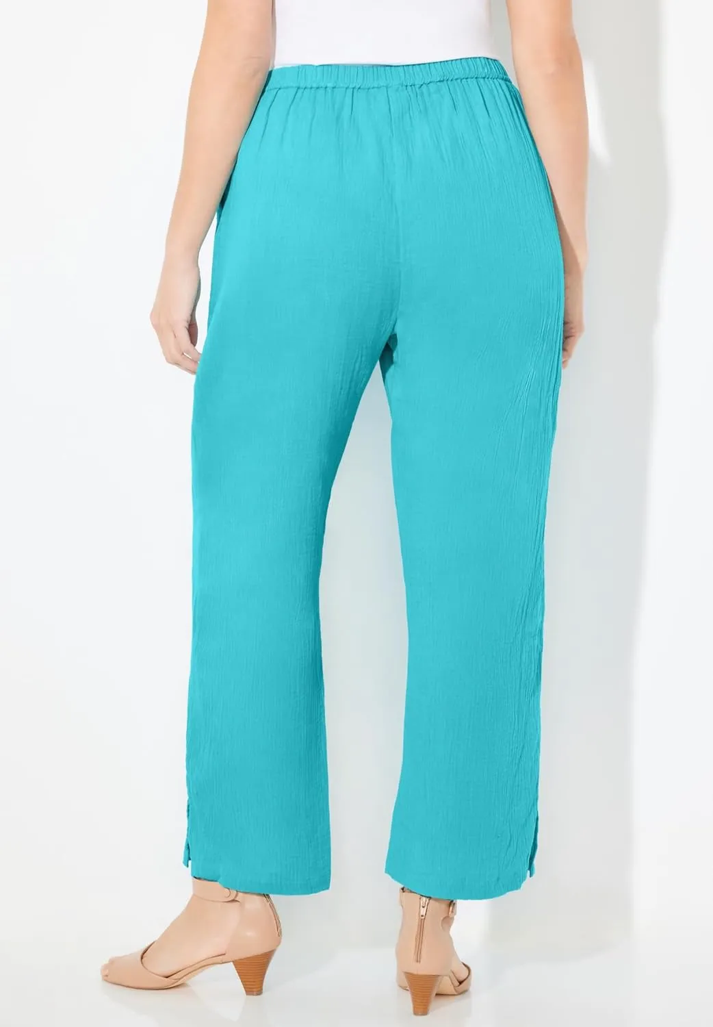 Catherines Women's Plus Size Anywear Pucker Cotton Wide Leg Pant