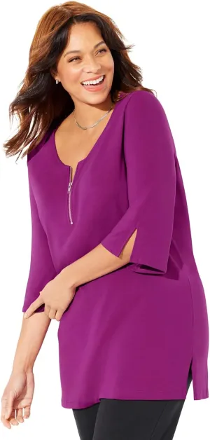 Catherines Women's Plus Size Suprema Studio Half-Zip Tunic
