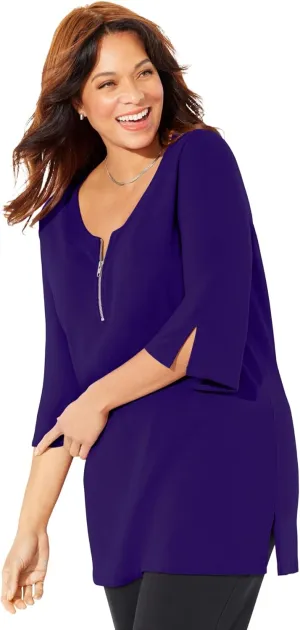 Catherines Women's Plus Size Suprema Studio Half-Zip Tunic