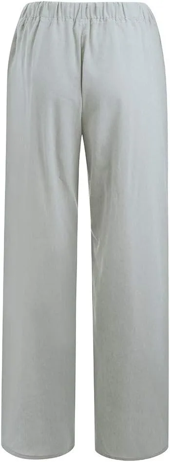 Ceboyel Womens Wide Leg Palazzo Pants Drawstring Cotton Linen Pants Elastic High Waist Lounge Trousers Boho Summer Outfits