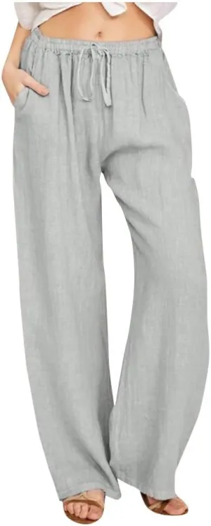 Ceboyel Womens Wide Leg Palazzo Pants Drawstring Cotton Linen Pants Elastic High Waist Lounge Trousers Boho Summer Outfits