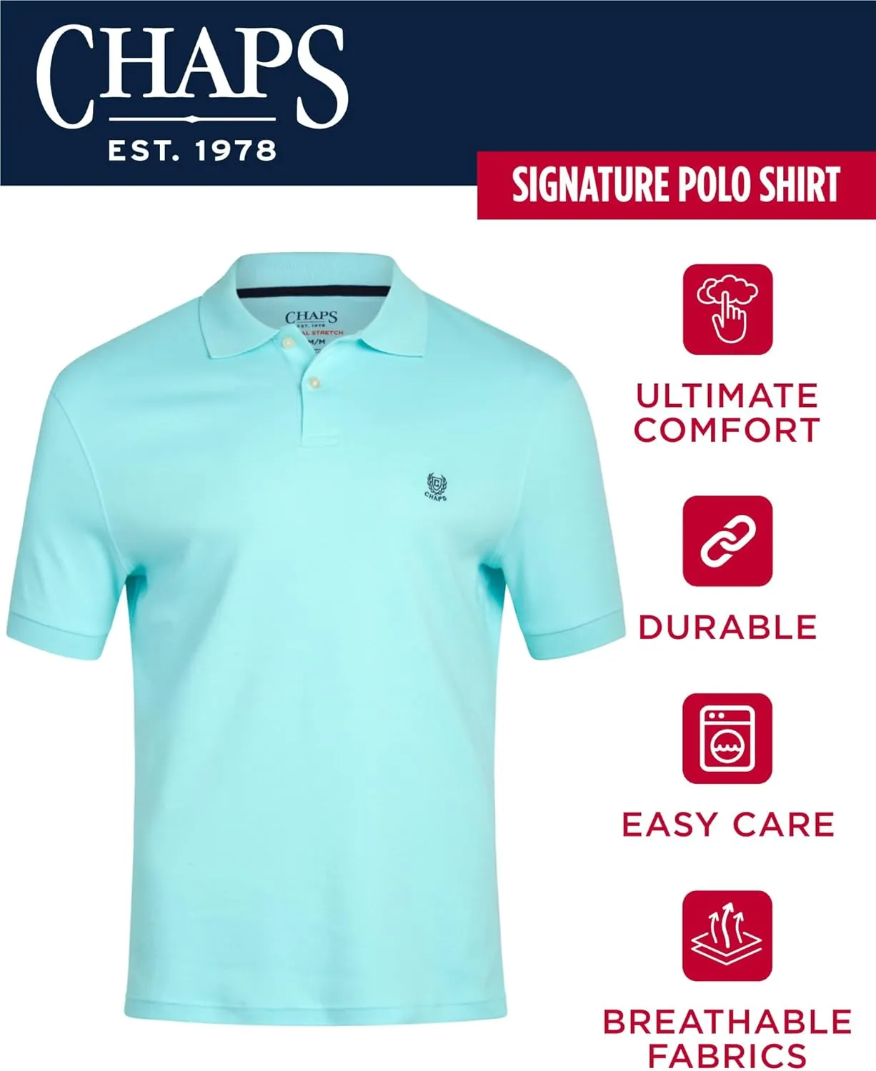 Chaps Men's Polo Shirt - Classic Fit Short Sleeve 2-Button Double Knit Cotton Polo Shirt (S-XL)