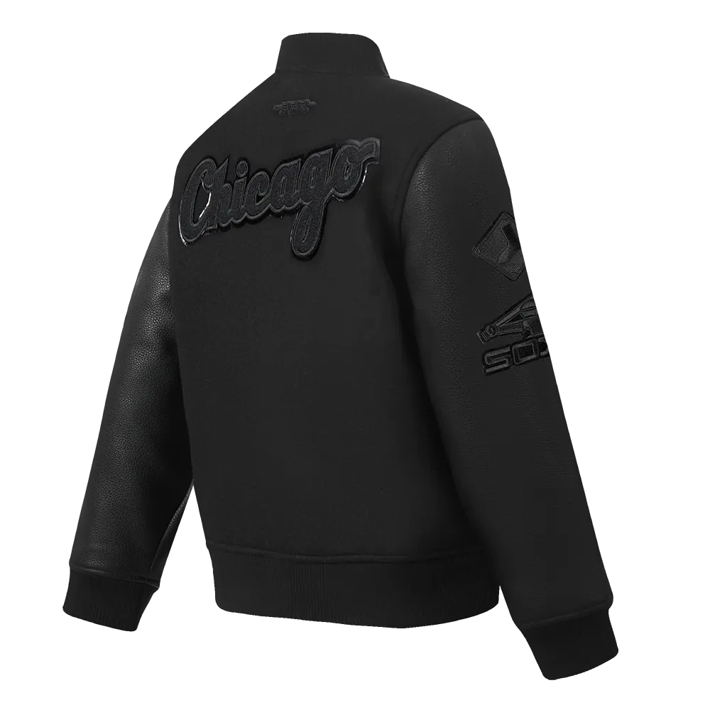 CHICAGO WHITE SOX TRIPLE BLACK LITTLE BOYS WOOL VARSITY JACKET (JET BLACK)