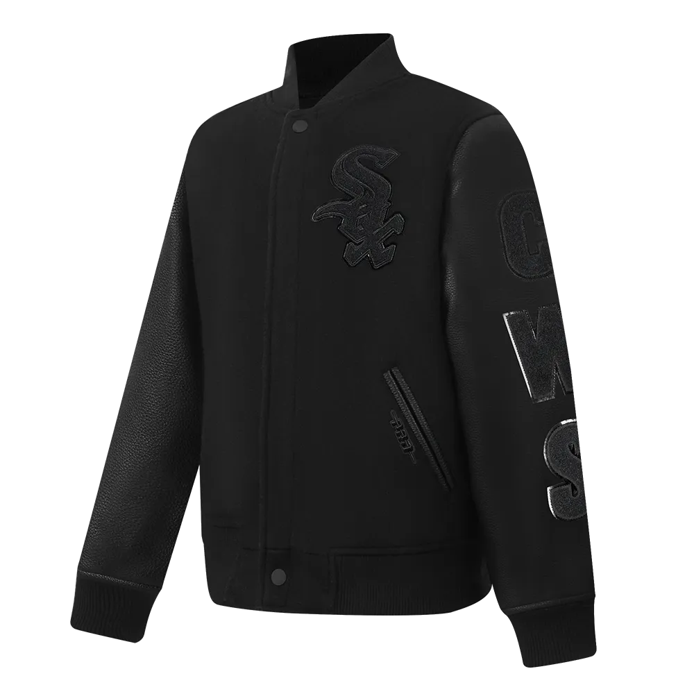 CHICAGO WHITE SOX TRIPLE BLACK LITTLE BOYS WOOL VARSITY JACKET (JET BLACK)