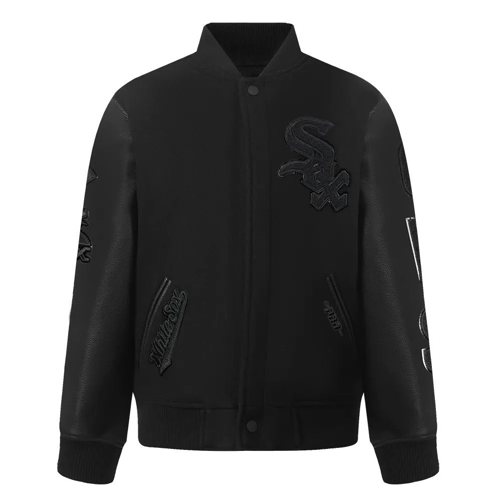 CHICAGO WHITE SOX TRIPLE BLACK LITTLE BOYS WOOL VARSITY JACKET (JET BLACK)