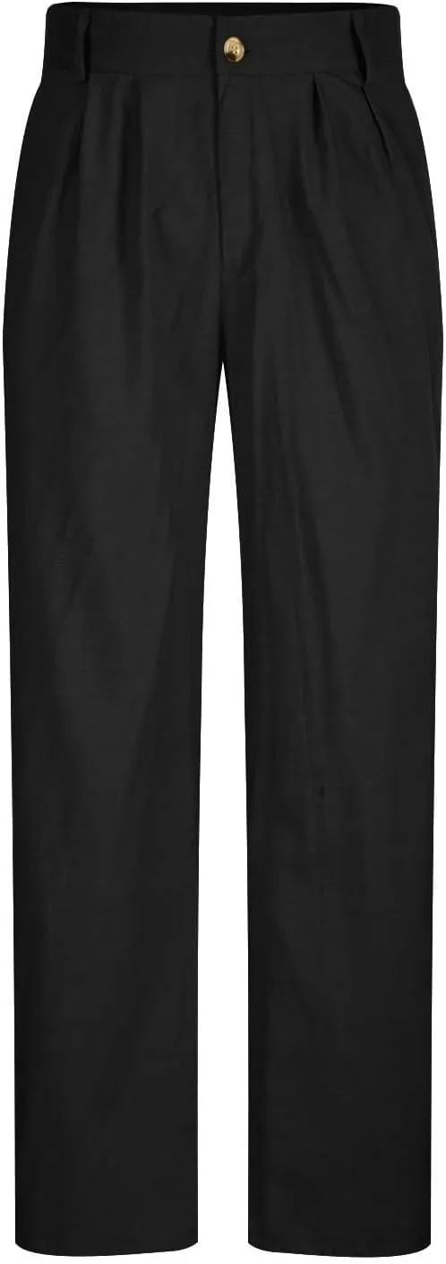 Chino Linen Pants for Men Wide Leg Elastic Waist Pants Breathable Big and Tall Plain Beach Trousers