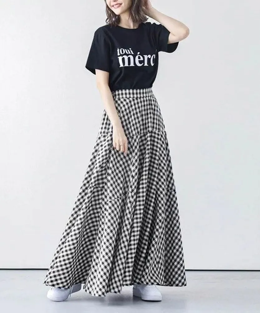 chouyatou Women's Retro Plaid A Line Midi Skirt Gingham High Elastic Waisted Pleated Swing Long Skirt