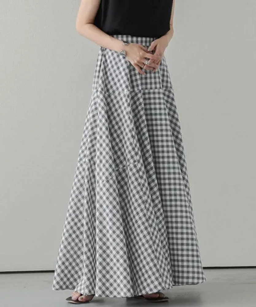 chouyatou Women's Retro Plaid A Line Midi Skirt Gingham High Elastic Waisted Pleated Swing Long Skirt