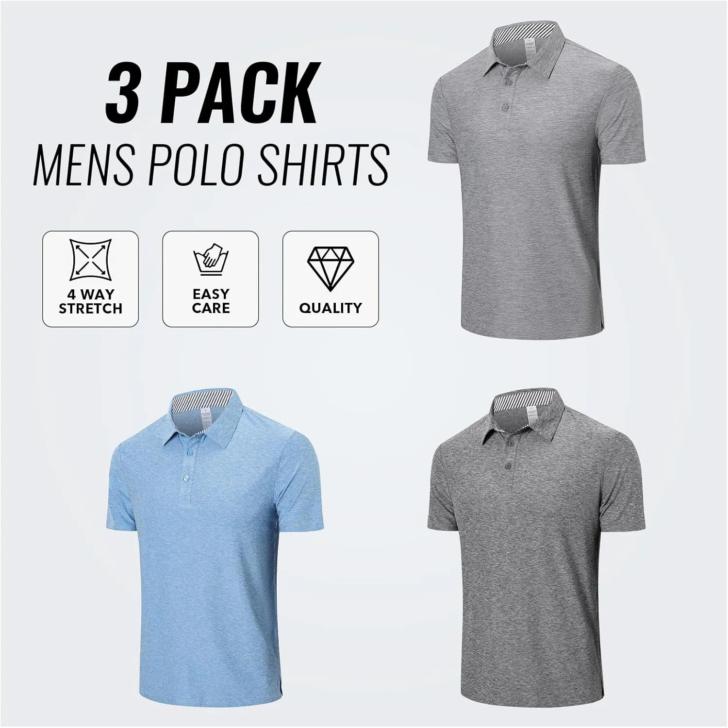 Cimic 3 Pack Polo Shirts for Men Short Sleeve Tennis Quick Dry Performanc Golf Moisture Wicking Athletic Collar Tops