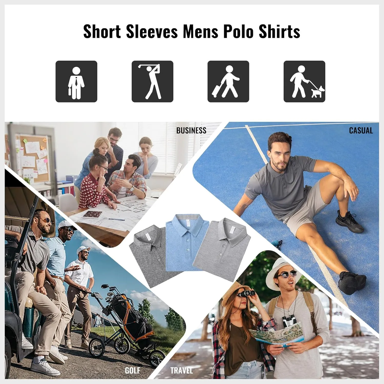 Cimic 3 Pack Polo Shirts for Men Short Sleeve Tennis Quick Dry Performanc Golf Moisture Wicking Athletic Collar Tops