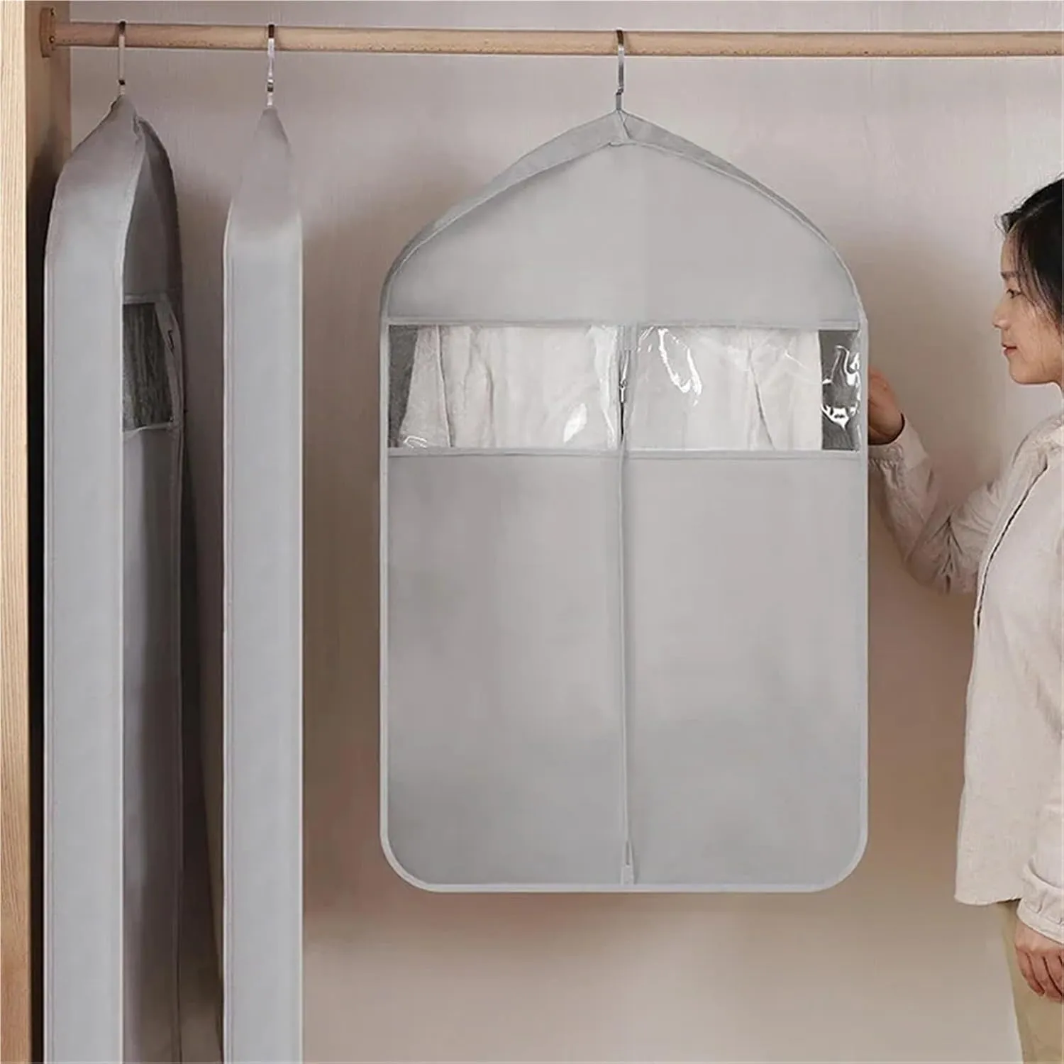 Clothes Clothes Cover Garment Dress Hanging Organizer Protector Wardrobe Garment Suit Dress Coat Bag Supplies(Blue M)