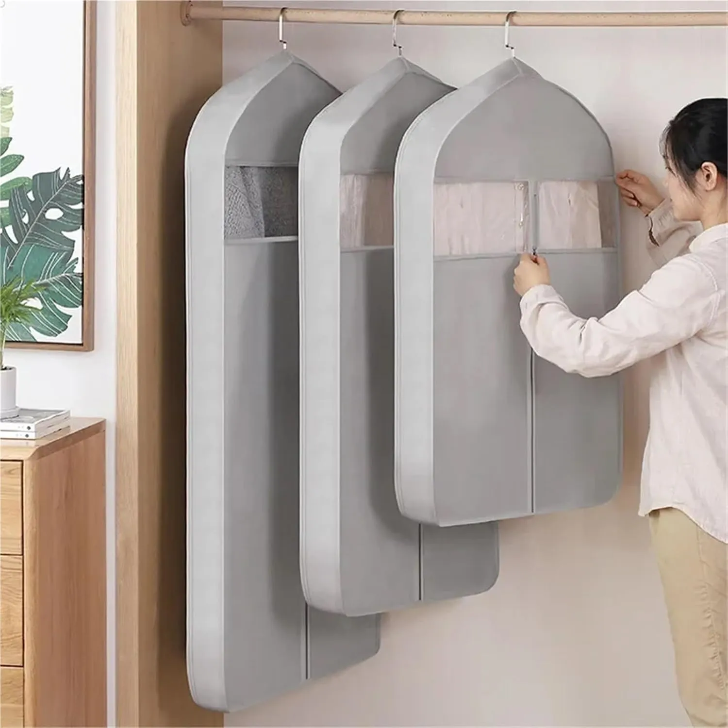 Clothes Clothes Cover Garment Dress Hanging Organizer Protector Wardrobe Garment Suit Dress Coat Bag Supplies(Blue M)