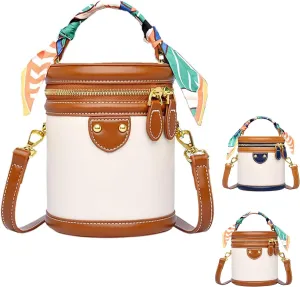 Colorblock Bucket Bag For Women, 2025 New Summer Design Cylinder Bag, PU Leather Crossbody Bag