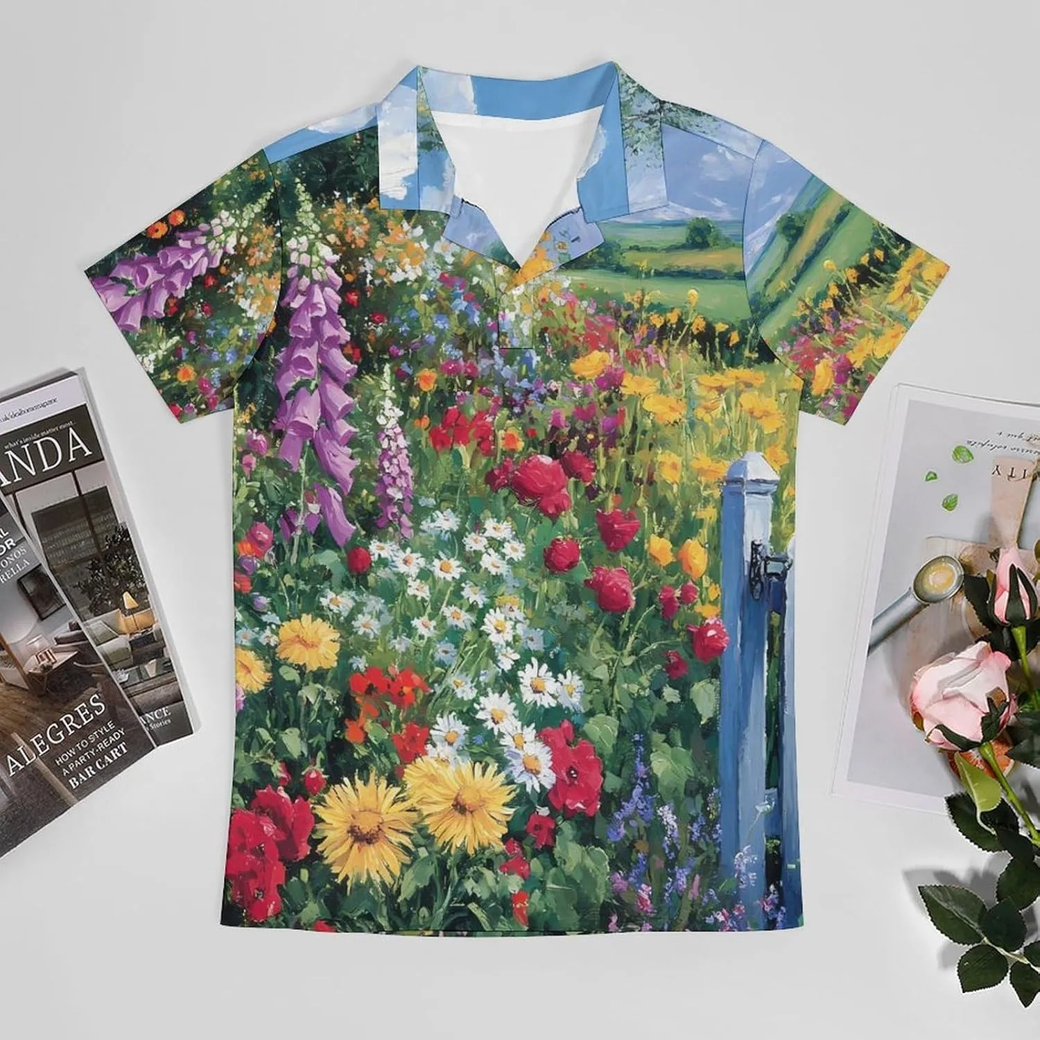 Colorful Flowers Farmhouse Men's Polo-Shirt Regular-Fit Short Sleeve Sports Quick Dry Golf Tennis T-Shirt