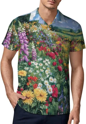 Colorful Flowers Farmhouse Men's Polo-Shirt Regular-Fit Short Sleeve Sports Quick Dry Golf Tennis T-Shirt