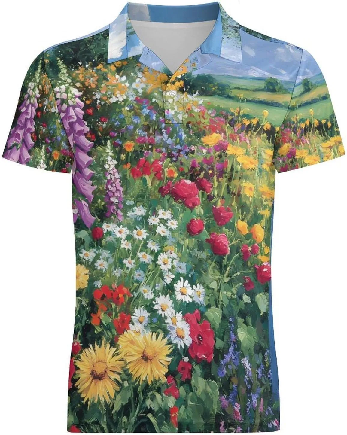 Colorful Flowers Farmhouse Men's Polo-Shirt Regular-Fit Short Sleeve Sports Quick Dry Golf Tennis T-Shirt