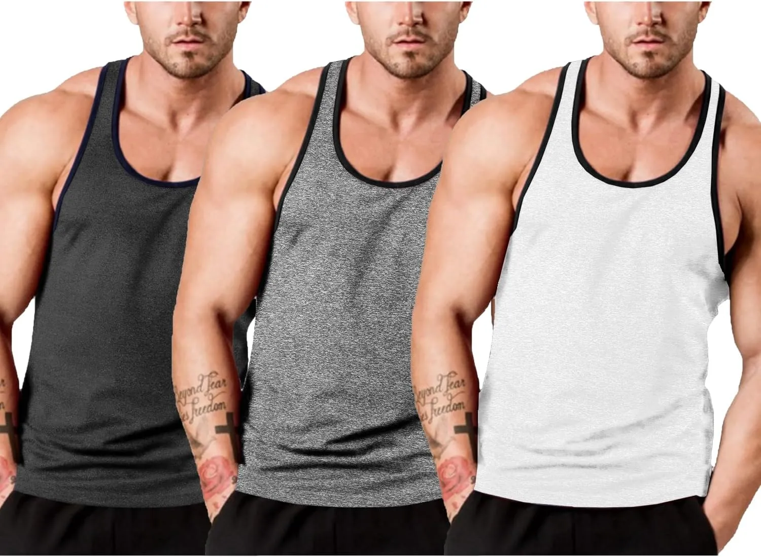 COOFANDY Men's 3 Pack Gym Tank Tops Y-Back Workout Muscle Tee Sleeveless Fitness Bodybuilding T Shirts