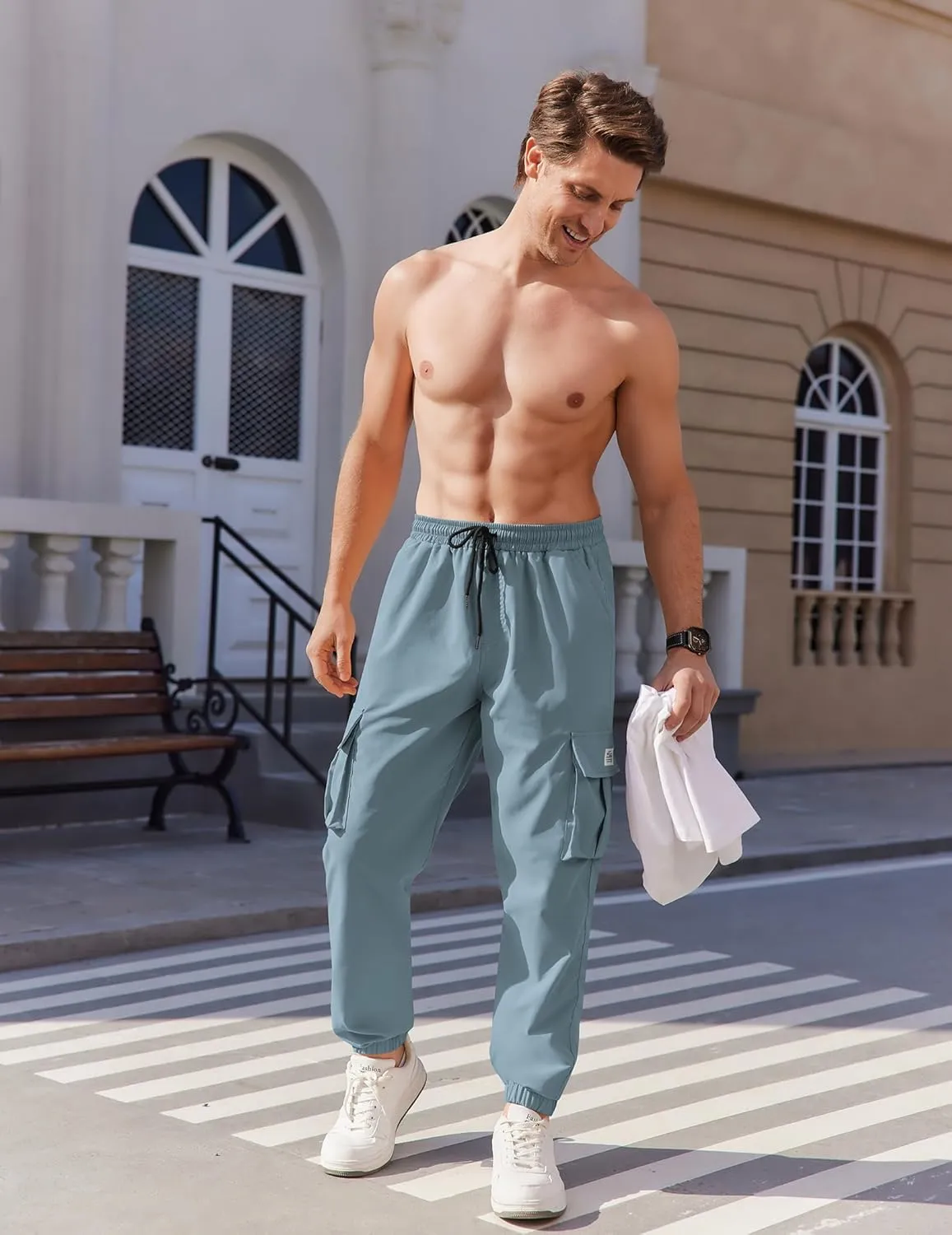 COOFANDY Mens Casual Joggers Pants Stretch Waist Drawstring Cargo Pants Tapered Sweatpants with Pockets