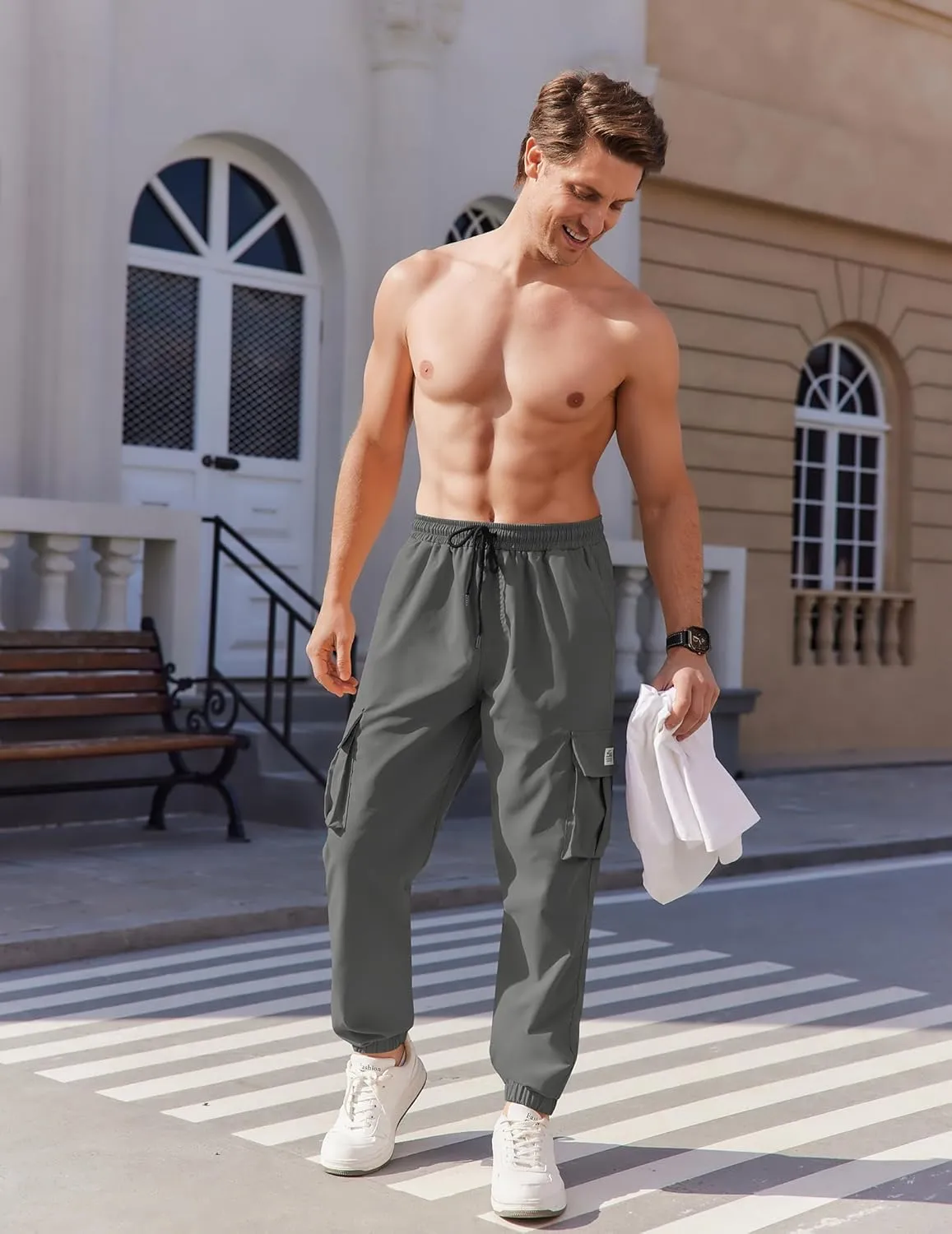 COOFANDY Mens Casual Joggers Pants Stretch Waist Drawstring Cargo Pants Tapered Sweatpants with Pockets