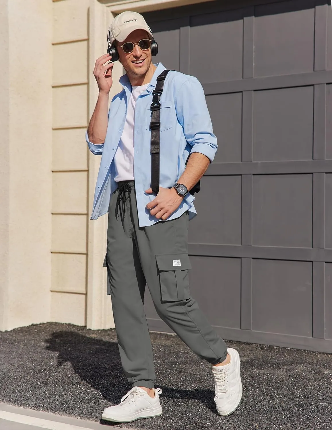 COOFANDY Mens Casual Joggers Pants Stretch Waist Drawstring Cargo Pants Tapered Sweatpants with Pockets