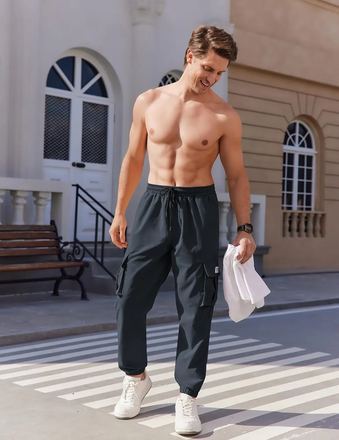 COOFANDY Mens Casual Joggers Pants Stretch Waist Drawstring Cargo Pants Tapered Sweatpants with Pockets