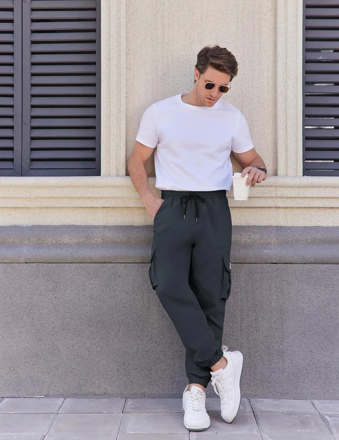 COOFANDY Mens Casual Joggers Pants Stretch Waist Drawstring Cargo Pants Tapered Sweatpants with Pockets