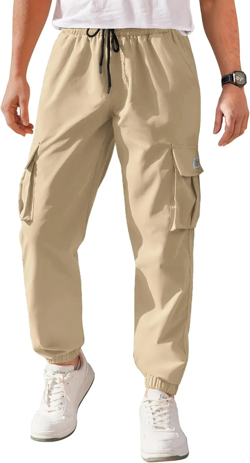 COOFANDY Mens Casual Joggers Pants Stretch Waist Drawstring Cargo Pants Tapered Sweatpants with Pockets