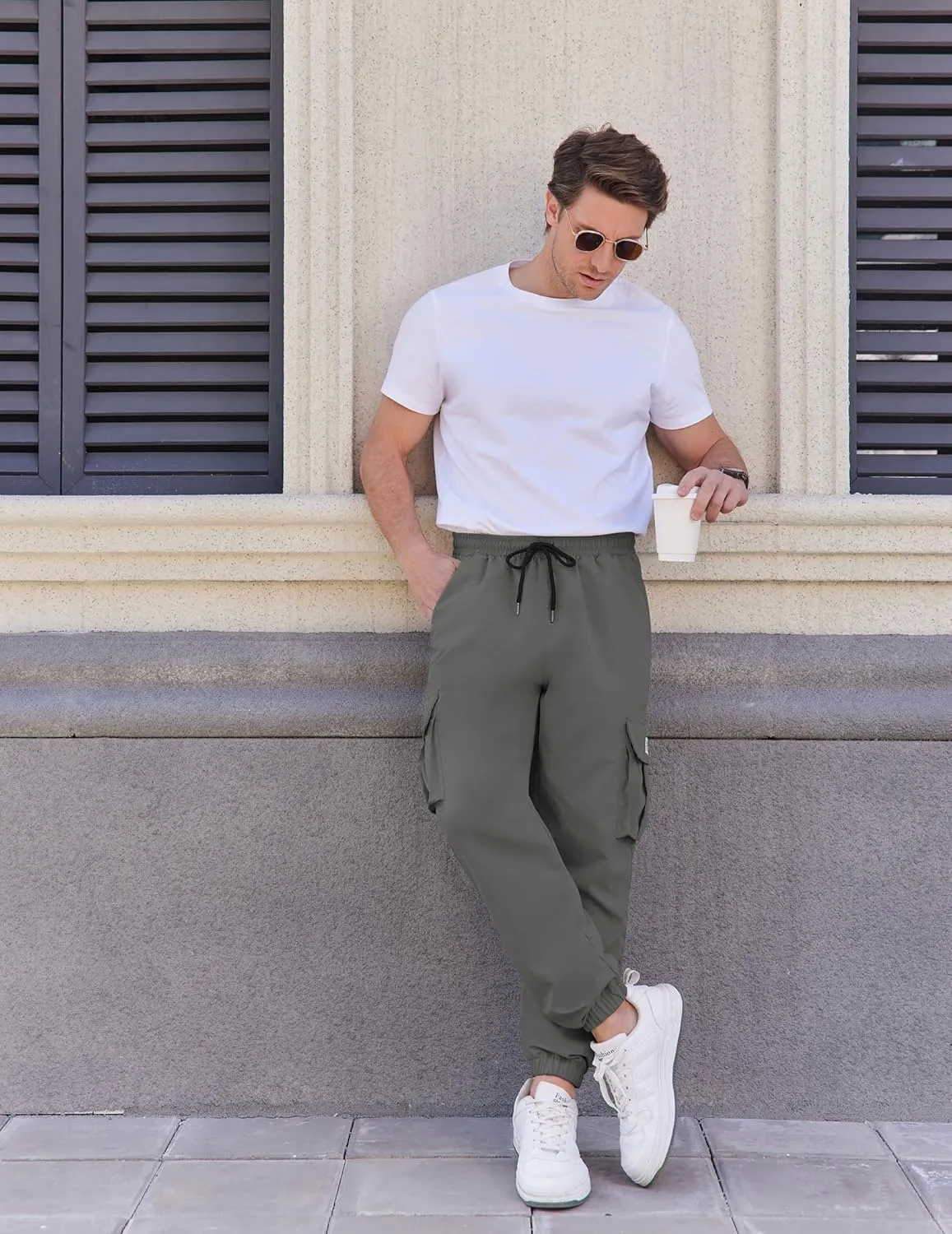COOFANDY Mens Casual Joggers Pants Stretch Waist Drawstring Cargo Pants Tapered Sweatpants with Pockets