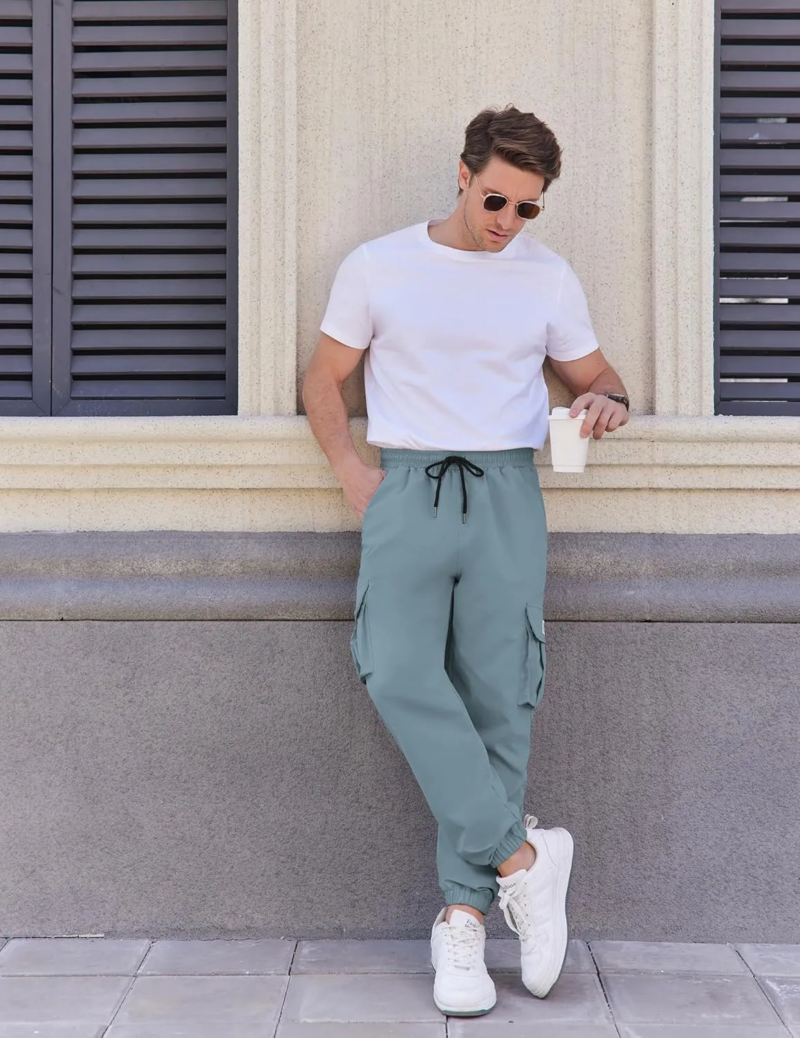 COOFANDY Mens Casual Joggers Pants Stretch Waist Drawstring Cargo Pants Tapered Sweatpants with Pockets