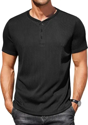 COOFANDY Men's Henley Shirts Short Sleeve Casual Tee Summer Button Henley Soild T Shirts