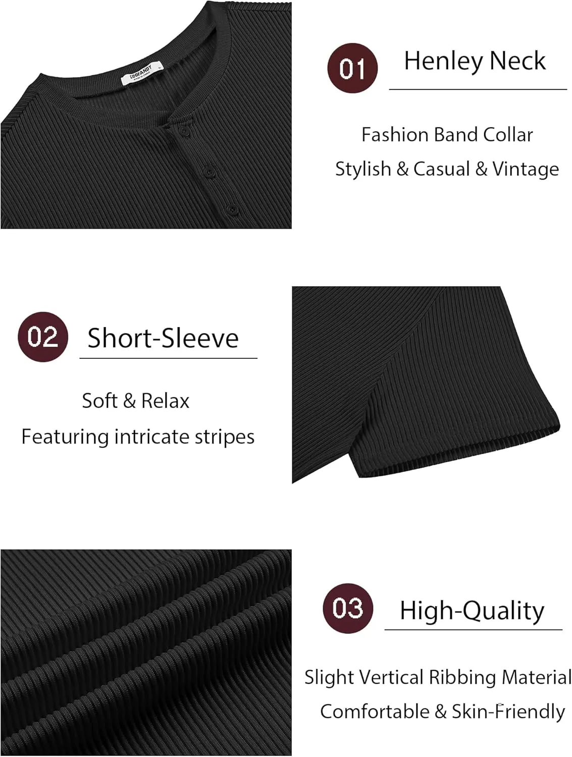 COOFANDY Men's Henley Shirts Short Sleeve Casual Tee Summer Button Henley Soild T Shirts