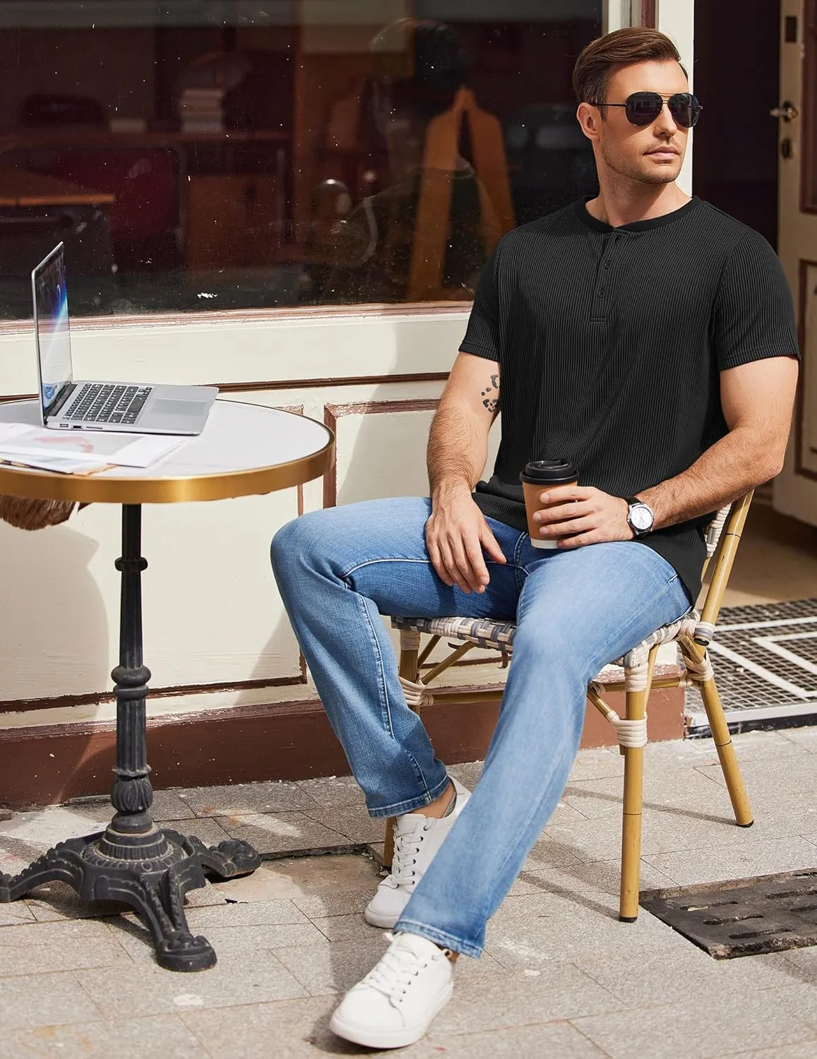 COOFANDY Men's Henley Shirts Short Sleeve Casual Tee Summer Button Henley Soild T Shirts