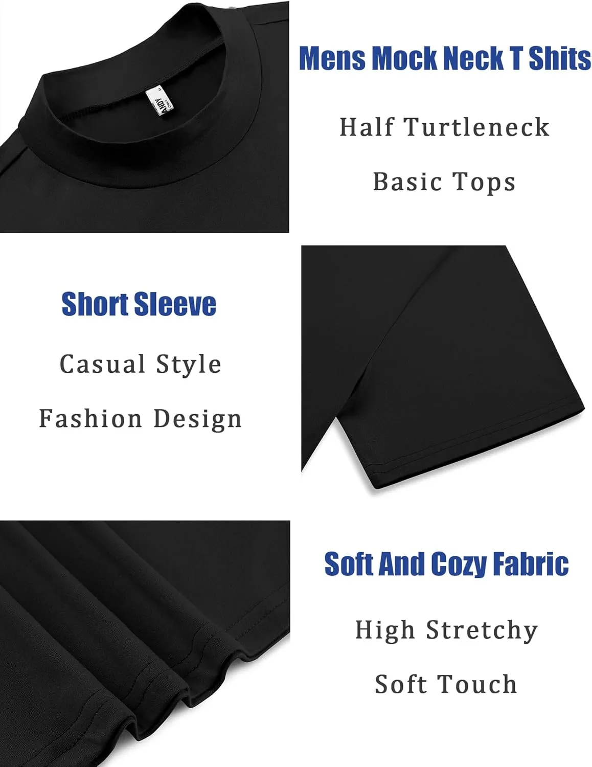 COOFANDY Men's Mock Turtleneck T Shirt Short Sleeve Slim Fit Basic Casual Undershirt Solid Color Pullover Tee