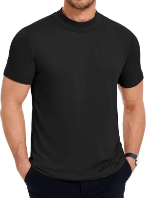 COOFANDY Men's Mock Turtleneck T Shirt Short Sleeve Slim Fit Basic Casual Undershirt Solid Color Pullover Tee