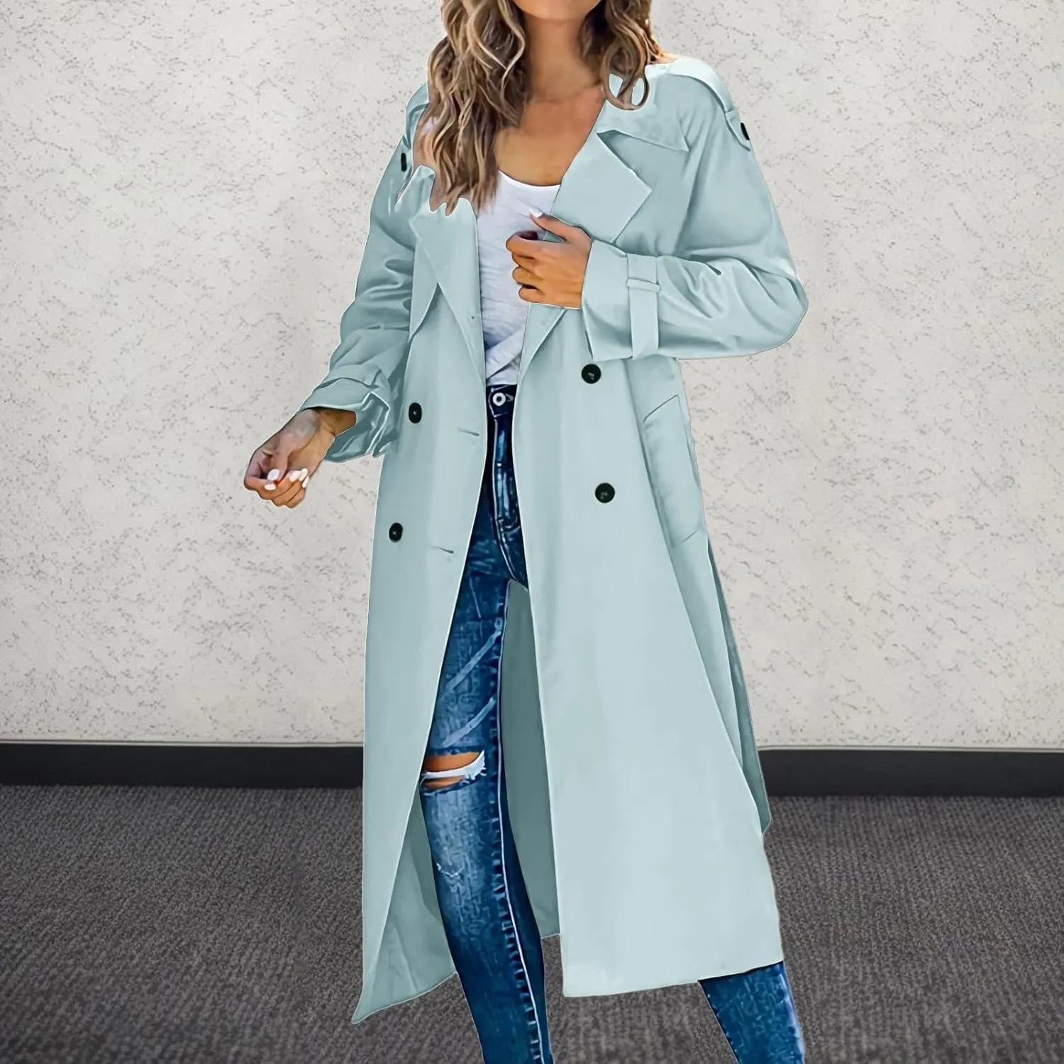 cooki Winter Jacket for Women 2024 Casual Women's Double Breasted Long Trench Coat Windproof Classic Lapel Slim Overcoats