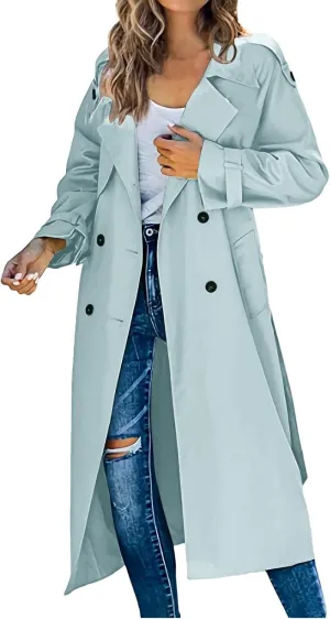 cooki Winter Jacket for Women 2024 Casual Women's Double Breasted Long Trench Coat Windproof Classic Lapel Slim Overcoats